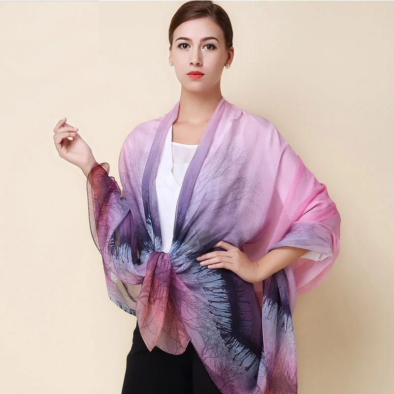 Высокое качество Зима натуральный шелковый шарф шаль Хиджаб обертывание для женщин дамы длинный стиль Весна Лето Пляжная накидка 175x108 см - Цвет: 6