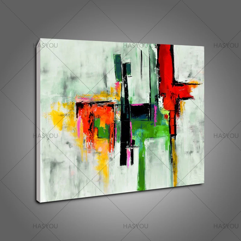 nframed Red and Green Color Canvas Wall Art HandPainted Modern Abstract Oil Painting