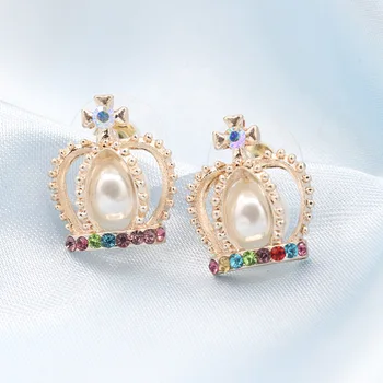 

Wholesale Earrings Gold Colorful Rhinestone Cross Crown Pearl Imitation crystal Retro Stud Earrings For Women Gift Neoglory