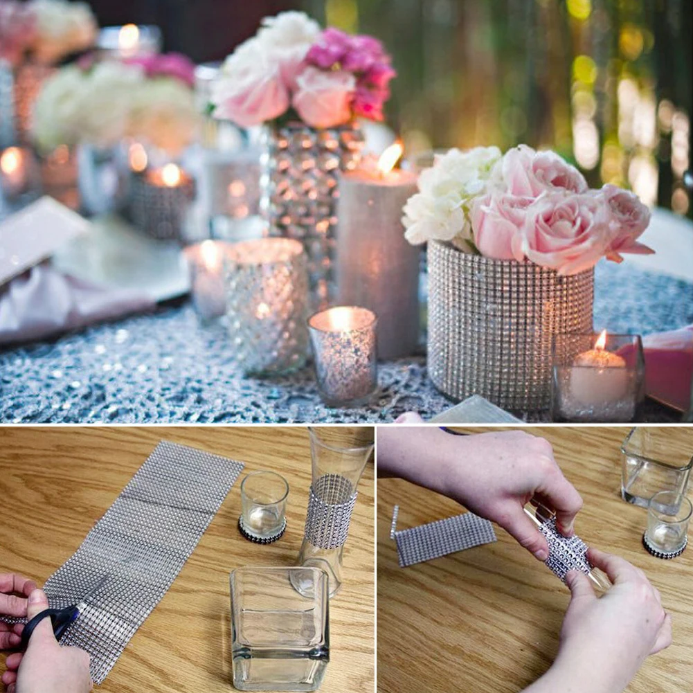 1Yard 8/24 Rows Gold Silver Crystal Diamond Mesh Rhinestone Ribbon for Wedding Party Gift Vase Floral Decoration Products Decor 1Yard 8/24 Rows Gold Silver Crystal Diamond Mesh Rhinestone Ribbon for Wedding Party Gift Vase Floral Decoration Products Decor