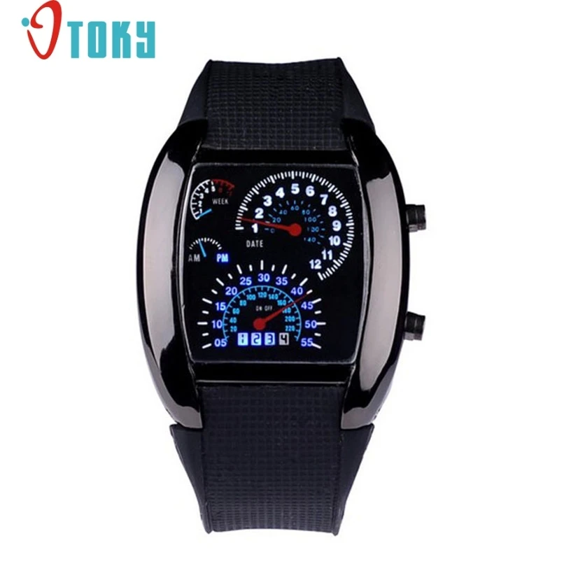 

Hot hothot 2017 Aviation Turbo Dial Flash LED Watch Gift Mens Lady Sports Car Meter Stainless steel Dress Wristwatches mr28