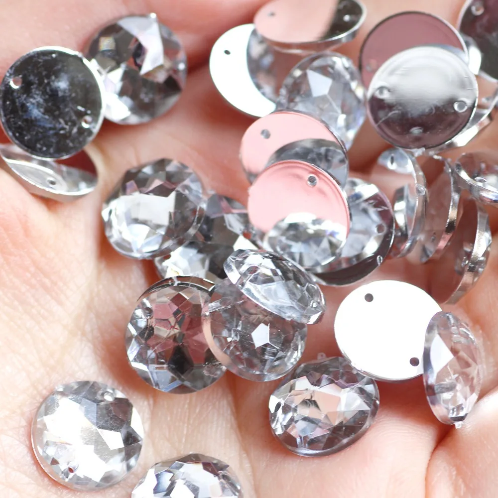

12mm 100pcs Round Crystal Silver Base Sew On Rhinestone Beads, Sew On Stones buttons for Garment Decoration DIY Wedding Dress