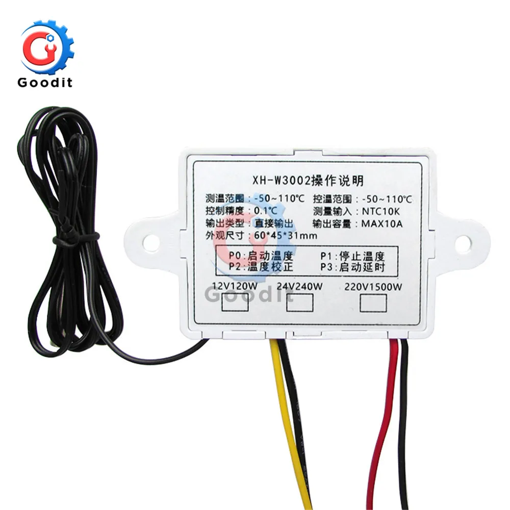 XH W3002 DC 12V 24V AC 110V 220V цифровой светодиодный регулятор температуры 10A Переключатель