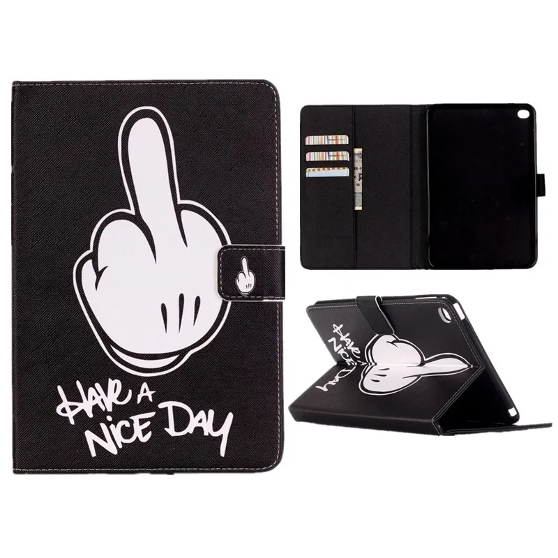 PU Leather Cases for Apple iPad Air 2 6 9.7 Inch Case Stand Wallet Flip Card Slots Black Finger have a nice day Tablet Covers  (10)