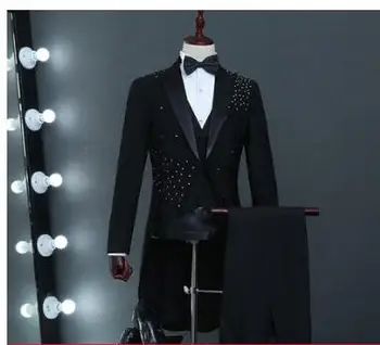 

2019 new men's clothing singer hosted tuxedo stage performance suit European and American men's tuxedo suit formal dress
