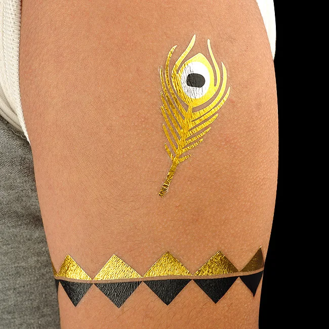 Новые металлические татуировки золото Перо прохладный временные Bling ungender flash