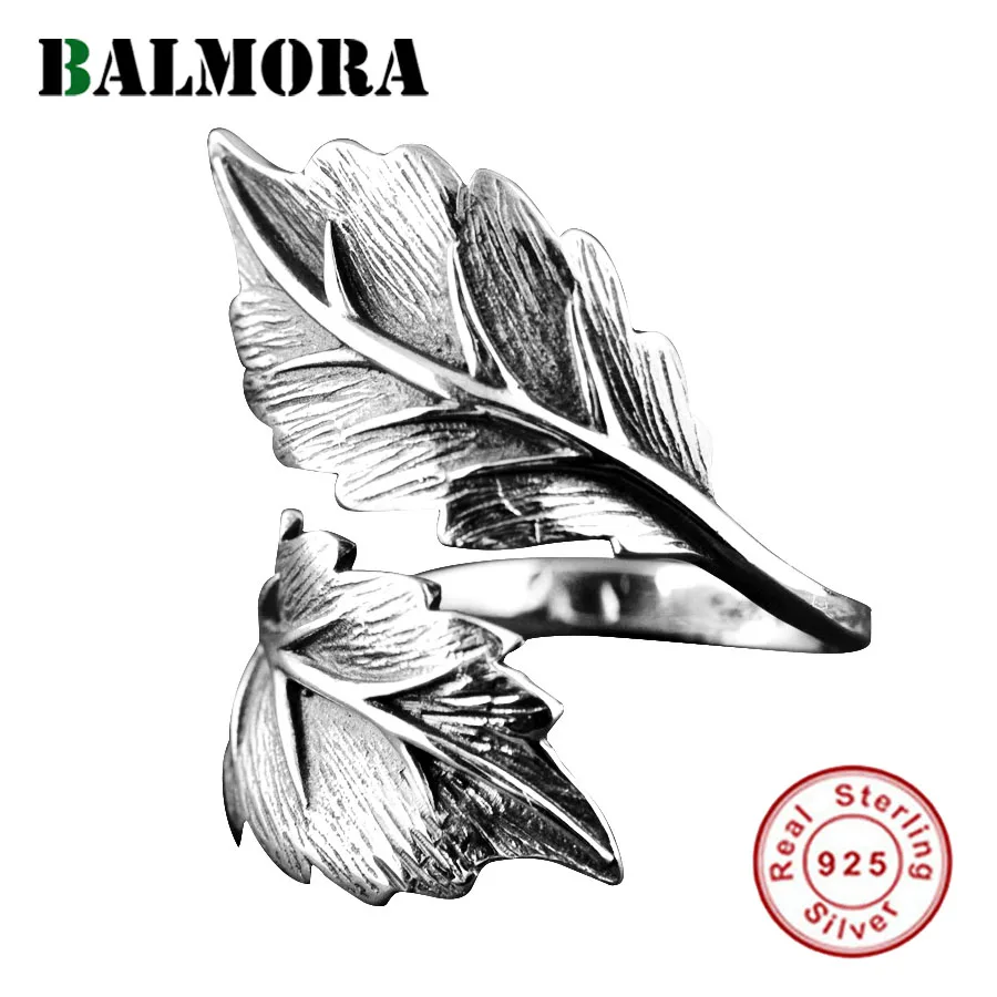 BALMORA Открытое кольцо из 100% настоящего серебра 925 пробы с листком для мужчин и
