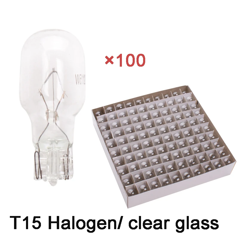 Wholesales 100pcs/lot warm white T15 W16W halogen light 12V 18W Interior clearance light Dashboard automotive clear glass
