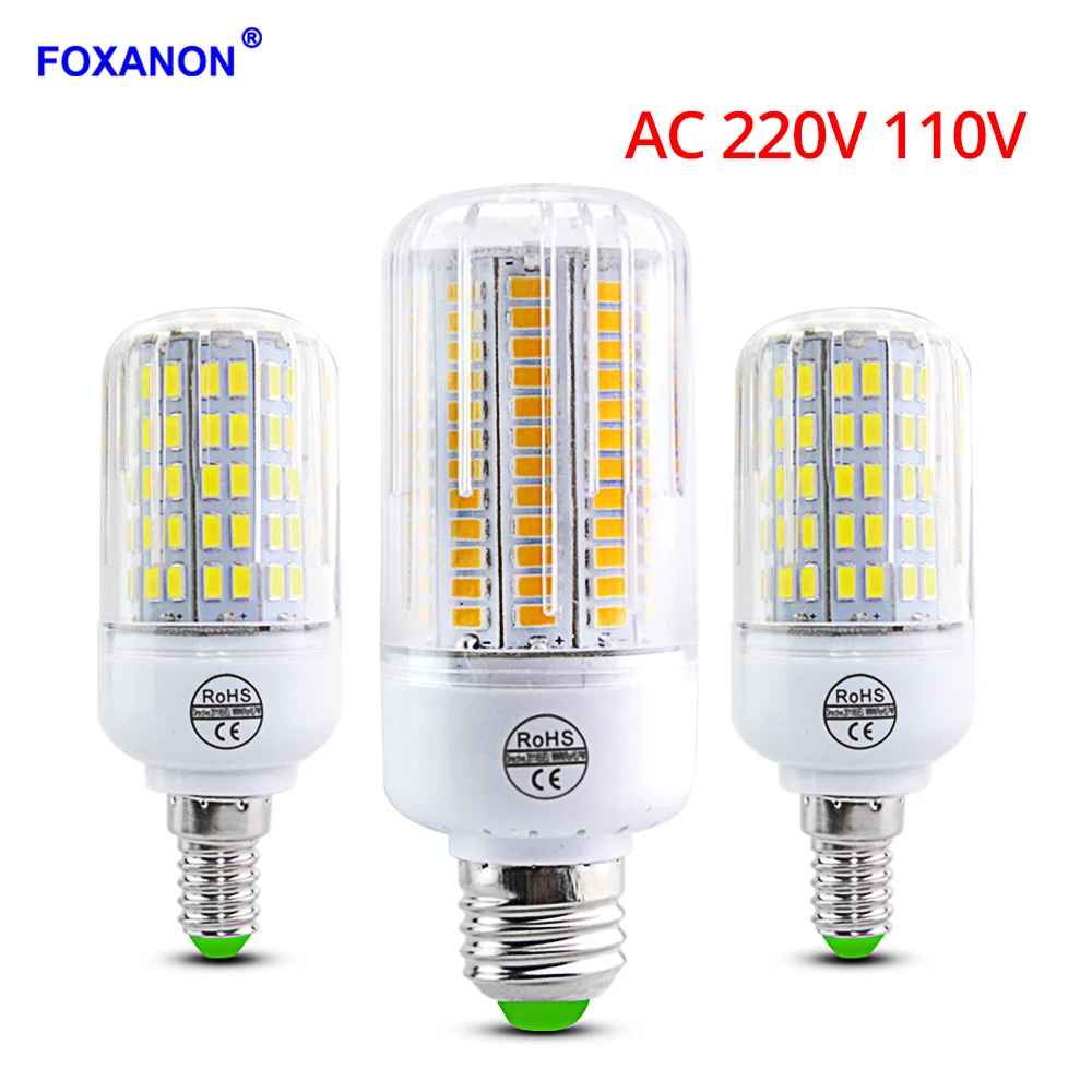 Foxanon E27 светодиодный светильник SMD5730 220V 110V Светодиодная лампа-кукуруза 24 30 42 64 80 89 108 136 светодиодный s Bombillas светильник лампы для украшения дома ампулы