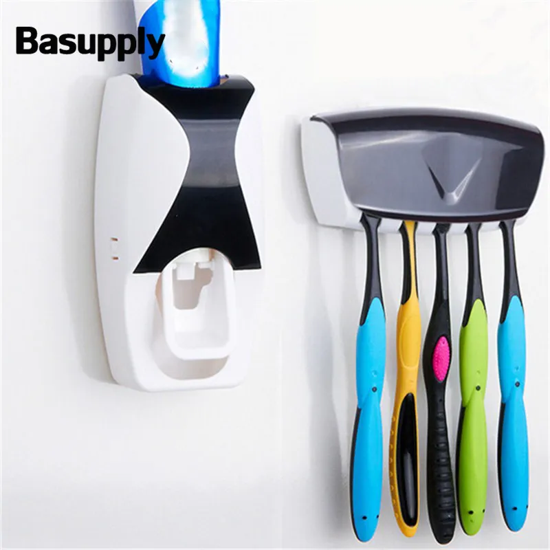 

Basupply 1 Set Automatic Toothpaste Dispenser 5 Position Toothbrush Holder Squeezer Bathroom Accessories Sets ,