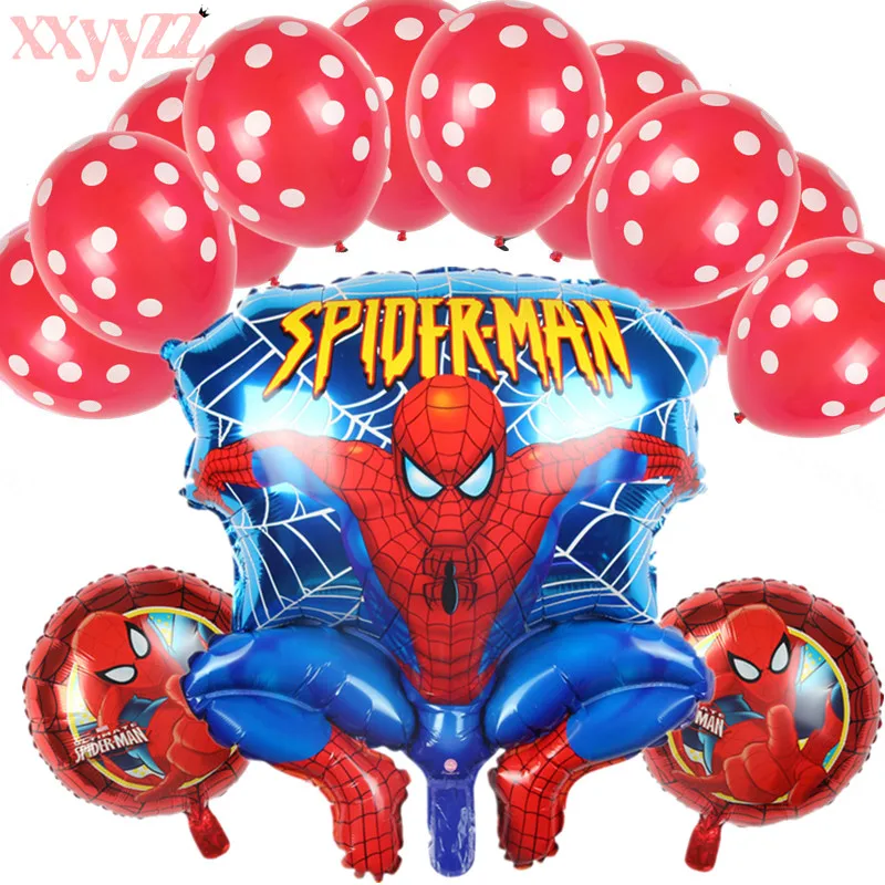 XXYYZZ 13 шт./лот шары с изображениями Человека-паука латексные воздушные шары в горошек Человек-паук вечерние надувные гелиевые фольгированные шары Декор для дня рождения
