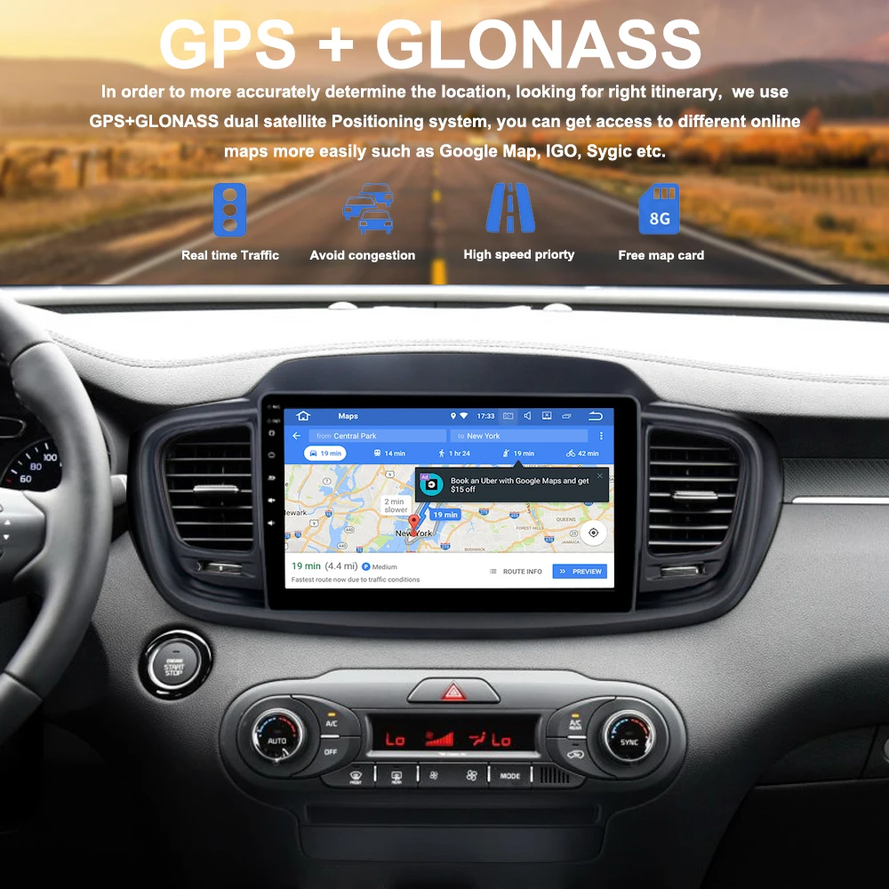 Sale Car Multimedia for Kia Sorento Stereo Radio GPS Android 8.0 2015 2016 2 Din 2014 2015 2016 2017 support carplay TPMS DAB+ 4G DSP 2