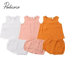 Детская летняя одежда для малышей, одежда для маленьких девочек однотонный комплект из 2 предметов, комплект одежды с платьем без рукавов, топ+ шорты pp брюки