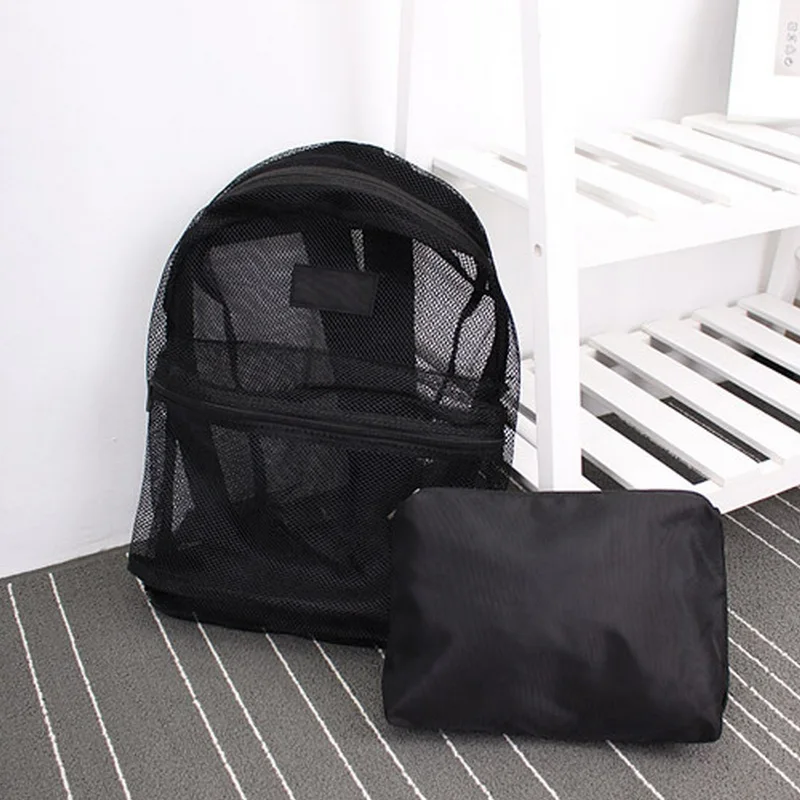 

Women Casual Mesh Backpack Harajuku Student School Bags Breathable Bagpack Black White Lightweight Travel Rucksack Beach Bag