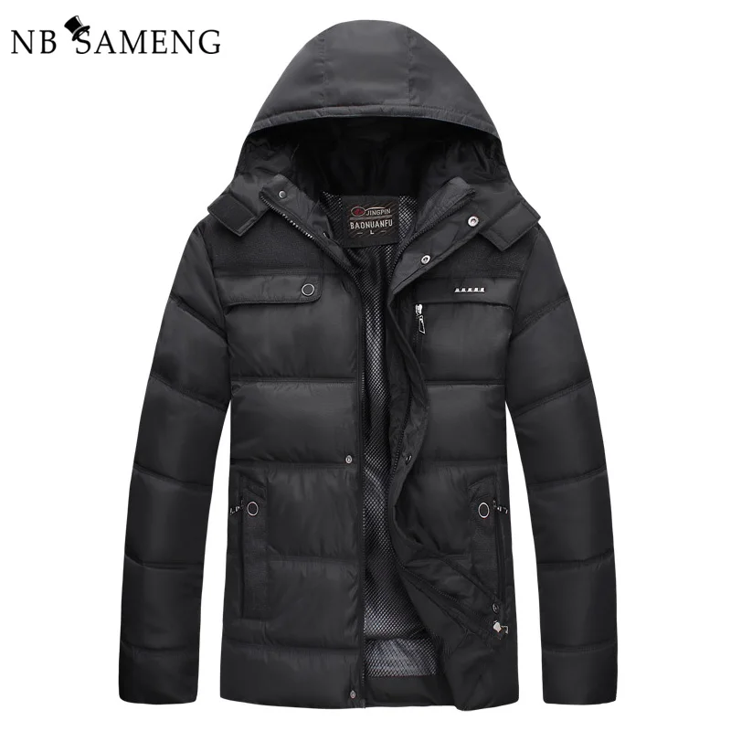 New 2017 Men Winter Black Jacket Parka Warm Coat With Hood Mens Cotton