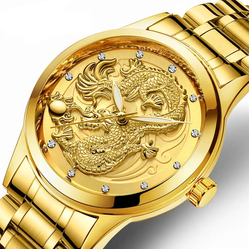 FNGEEN New watch male quartz watch dragon pattern luminous gold color quartz ultra-thin steel belt 2023 enmex creative stylish men watch wristwatch solar pattern genuine luminous hands fashion stylish men quartz watch