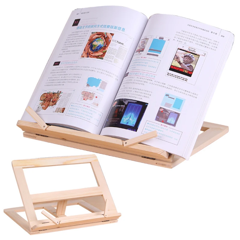 Adjustable Wooden Reading Bookshelf Foldable Portable Student Reading