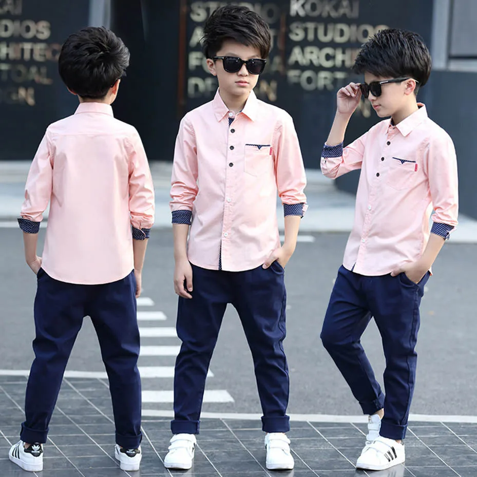 Рубашки для мальчиков-подростков, Однотонная рубашка с длинными рукавами, рубашка с отложным воротником для мальчиков, белая детская одежда для подростков 6, 8, 10, 12, 14 лет - Цвет: As Picture