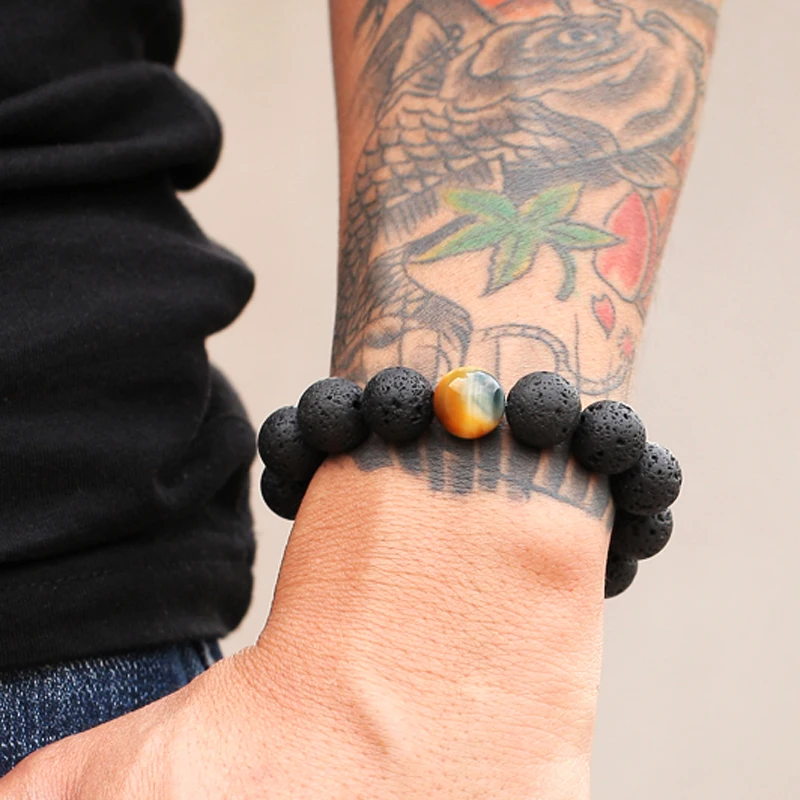 Браслеты mcllroy браслеты и Pulseiras мужские 12 мм Лава камень бисерная прядь bracetet Викинг