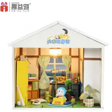 Дома украшения для творчества Кукольный дом деревянный кукольный домик 3D миниатюрная модель комплект кукольный домик мебель комнаты светодио дный свет 13014