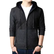Men Casual Hooded Cardigans Sweater Male Knitted Tops Man Cardigan Woollen Warm Thicken Fleece Chunky Hood Sweaters Knitwear Red