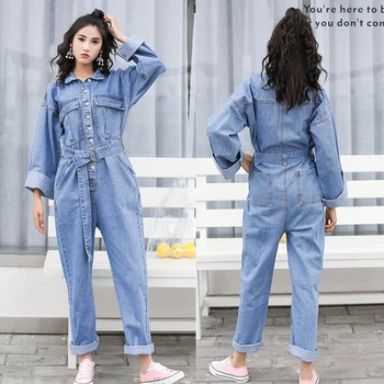 

Autumn New Long Sleeve Jumpsuit Denim Woman Overalls Loose Tutine Estive Donna Fashion Overalls Jeans For Women