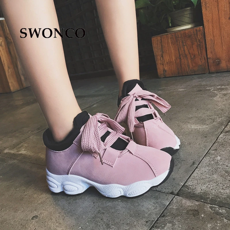 Женские зимние кроссовки SWONCO коллекция 2018 года кожаные с коротким плюшем теплая