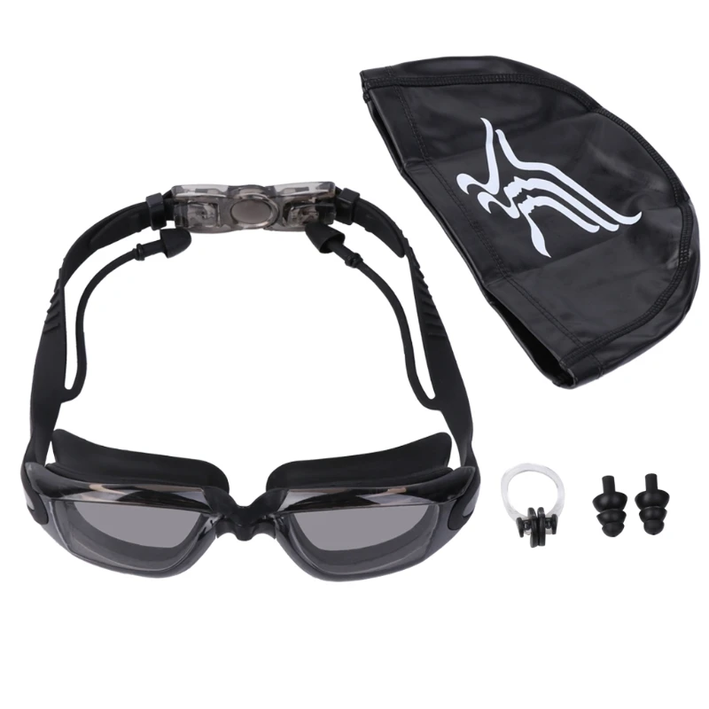 Swim Goggles Cap Nose Clip Adult Men Women UV Protection Anti Fog Technology Set