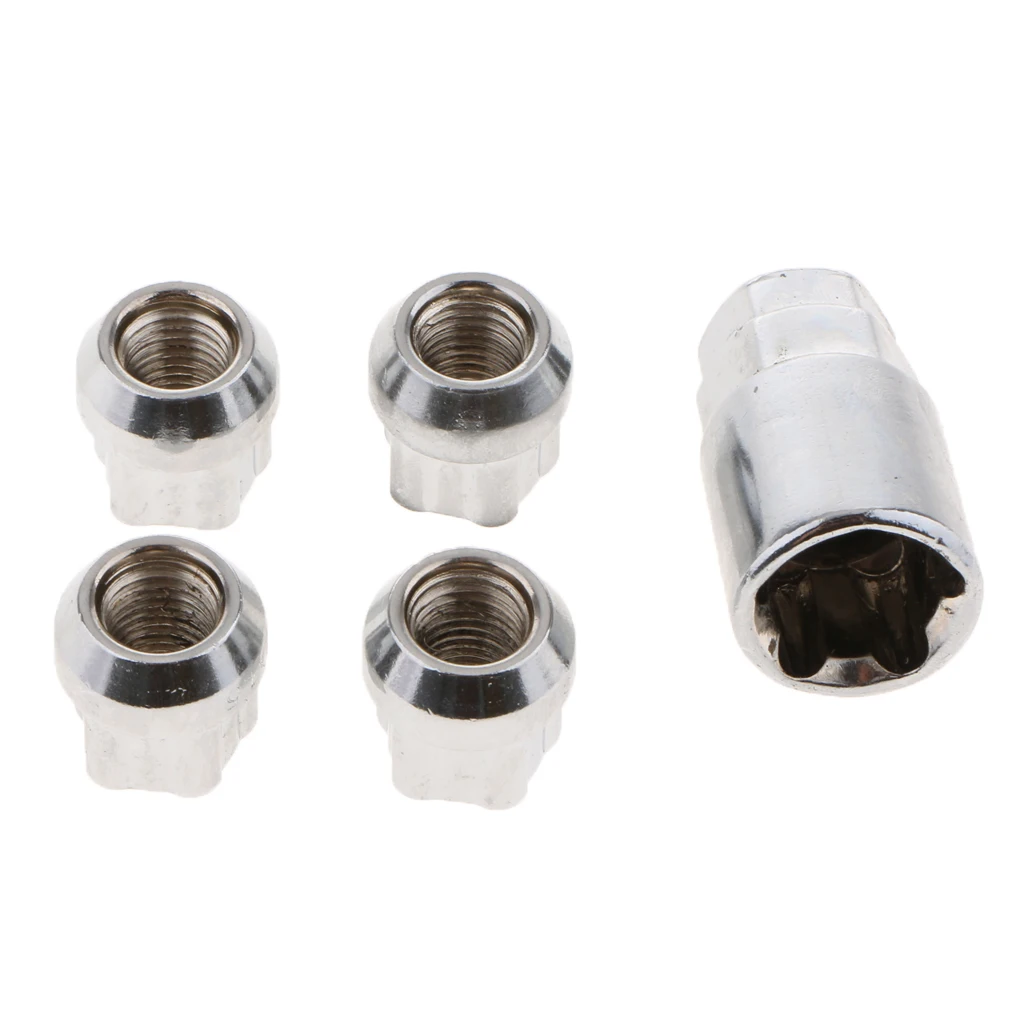 4X Cone Slot Design Chrome Anti Theft Locking Wheel Nut with Key M12x1.5 for Toyota Mitsubishi Mazda Honda