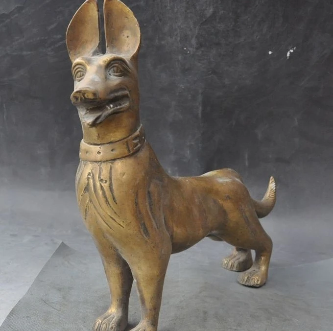

China Bronze fengshui Guardian Animal Dog Hunting dogs Police dog Canine statue
