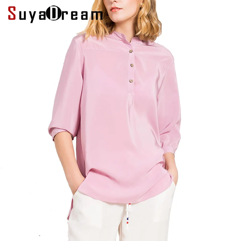 

REAL SILK Women T SHIRT 3/4 sleeve O neck Top shirt 19MM 100% Natural silk casual Top Blusas femininas 2019 New Navy Gray White