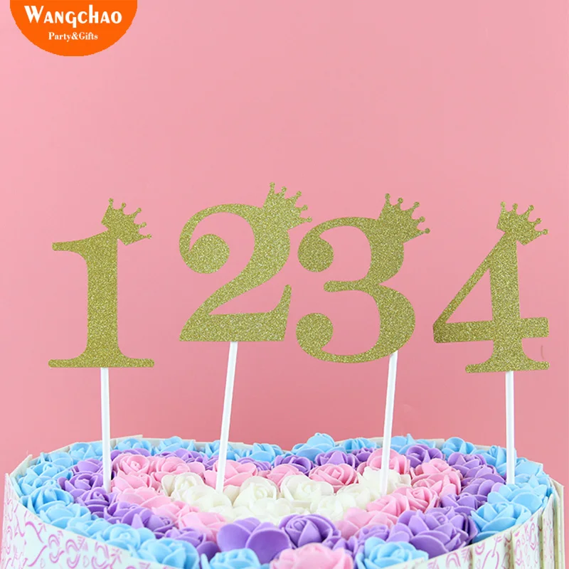 

Number From 0 To 9 Crown Cake Topper wedding Happy Birthday Party Decorations Adult Kids Cupcake Paper Baby Shower Girl Boy
