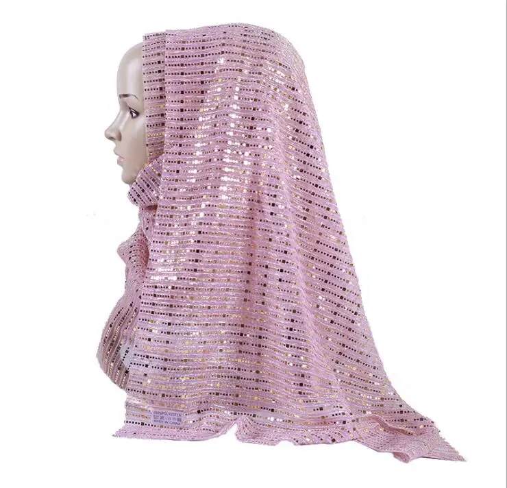 

2019 Summer Long Shawl Glitter Muslim Scarf Headwear Metallic Wedding Veil Women Sequins Lurex Islamic Hijabs Headscarf 180x68cm