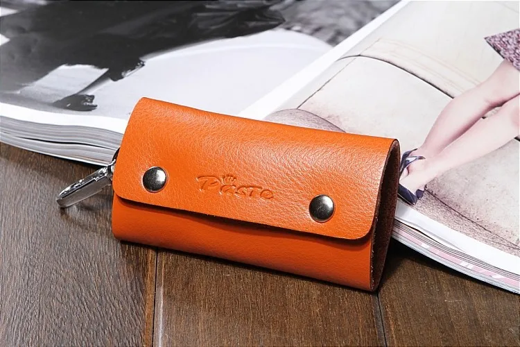 Домработница мужчины женщины натуральная кожа ключ бумажника держатель чехол организатор автомобильный брелок кошелек мешок подарков - Цвет: orange