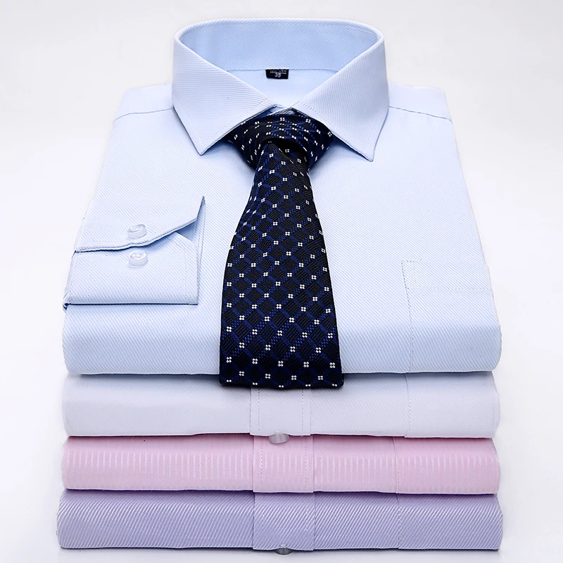 2016 Men's Solid Dress Shirts Long Sleeve Chest Pocket Man Office Wear