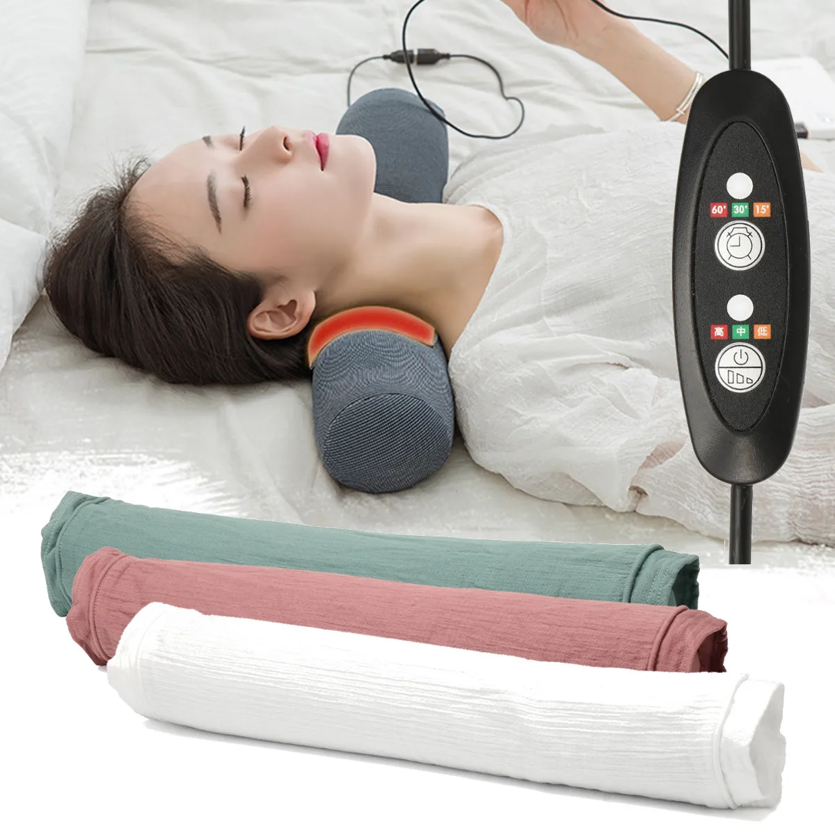 Cena 50x10 cm bawełna okrągły poduszka ortopedyczna ogrzewanie elektryczne masaż szyi ulgę w bólu poduszka podtrzymująca opieki zdrowotnej narzędzie 3 kolory