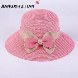 2018 летняя новая женская шляпа от солнца Черный Бант Лента Фланцевая соломенная шляпа пляжные кепки окружность головы 55-58 см