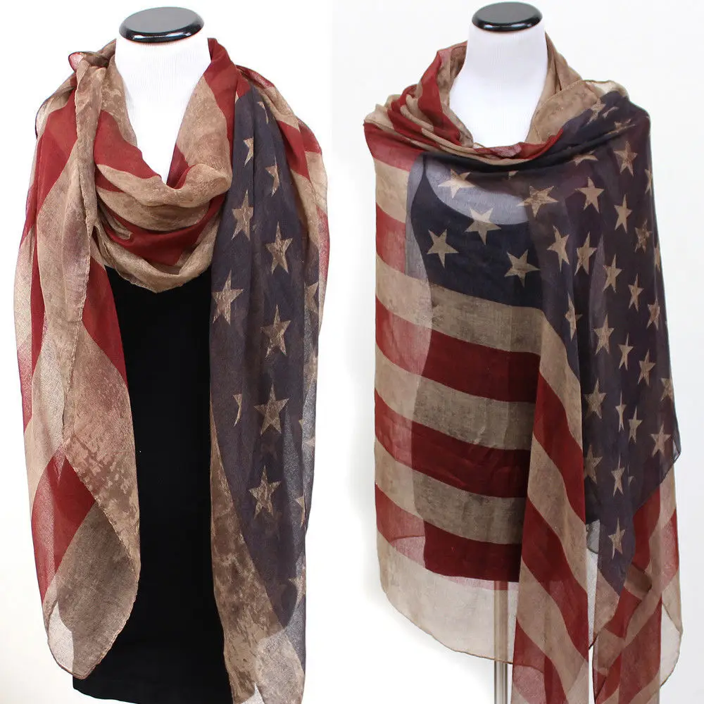 

Vintage Patriotic USA American Flag Theme Scarf Scarves Wrap Long US Ship Gift