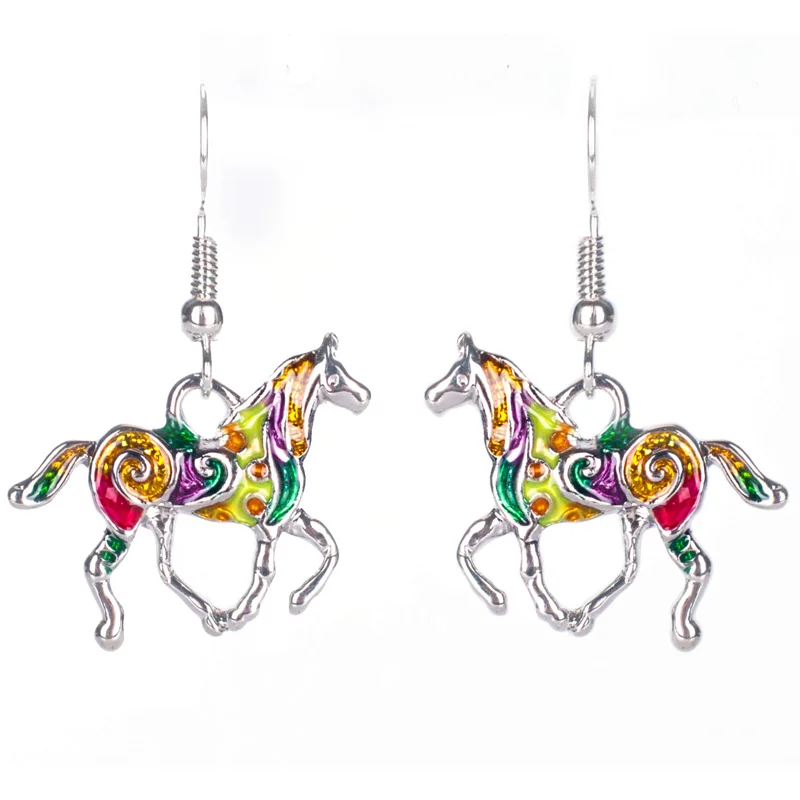 Красочные серьги с лошадями эмаль Brincos Vintage этнические в виде животных для Для