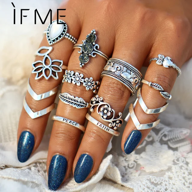 IF ME Vintage Flower Owl Elephant Leaf Ring for Women Bohemian Boho Retro Crysta IF ME Vintage Flower Owl Elephant Leaf Ring for Women Bohemian Boho Retro Crysta