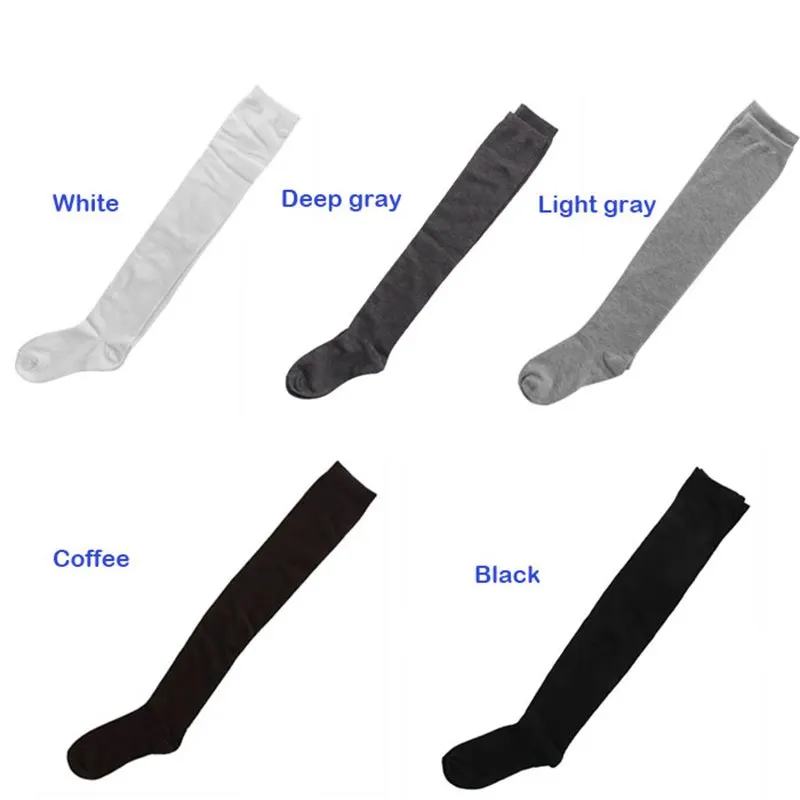 Drop Shipping Sexy Cotton Over The Knee Socks Thigh High Stocking Thinner Black Grey White  Warm Long Stocking