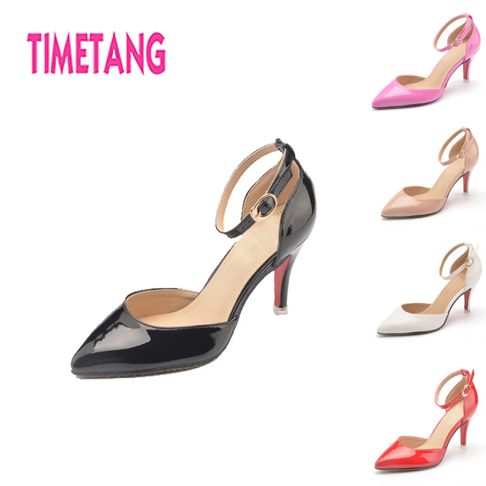 

TIMETANG Plus Size US12 Concise Pointed Toe Vintage Kitten Heels Women Shoe MaryJanes Middle OL Shoes Elegant Dress Women Pumps
