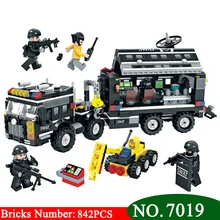 Победитель 7019 город специальная полицейская серия строительные блоки специальный полицейский командный автомобиль Кирпичи Детские развивающие игрушки для подарков