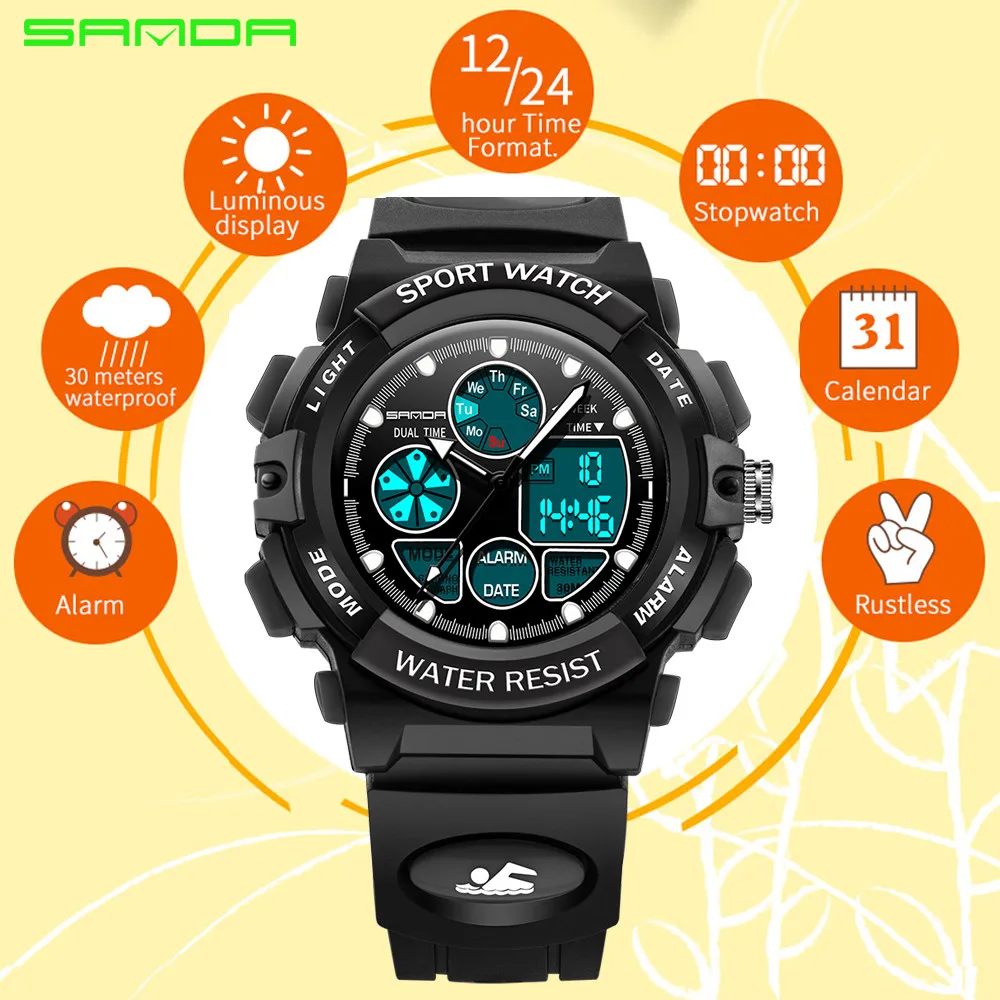 Kids Alarm Clock SANDA Children Sports Watches LED Digital Quartz Military Watch Boy Girl Student Wristwatches relogio feminino | Наручные