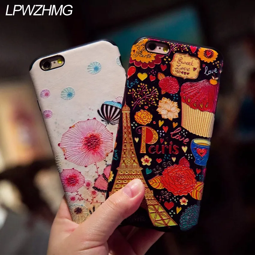 LPWZHMG 3d Relief Flower Cover Back Case For iphone 6 6s 7 plus Cute Soft TPU Silicone Matte Phone Cases Anti-knock Fitted |