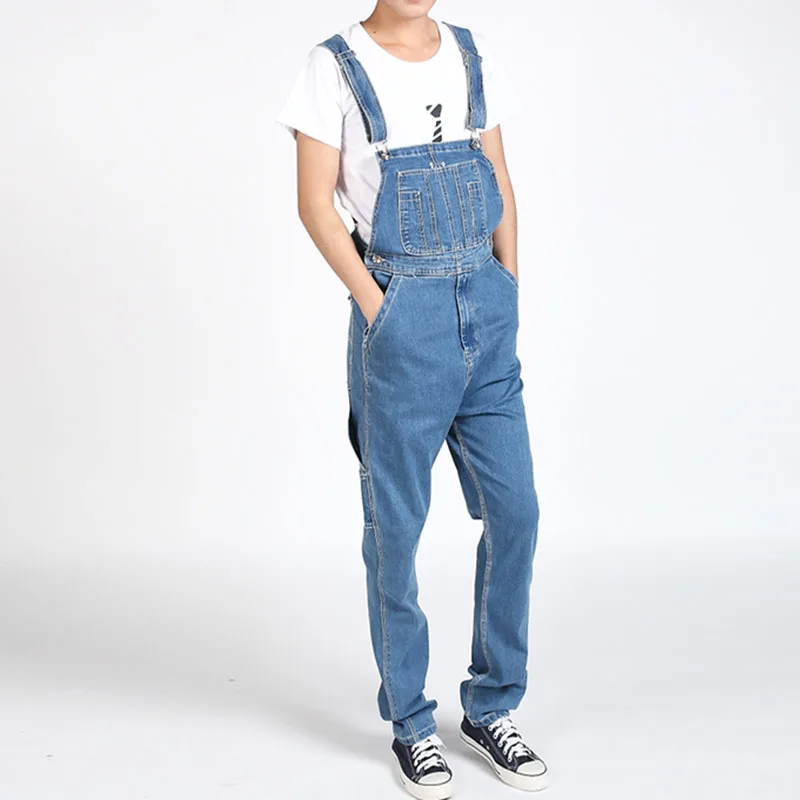 Mcikkny Men's Fashion Baggy Cargo Denim Bib Overalls Washed Loose Style Jeans Jumpsuit For Male Suspender Pants Multi-pockets   (12)