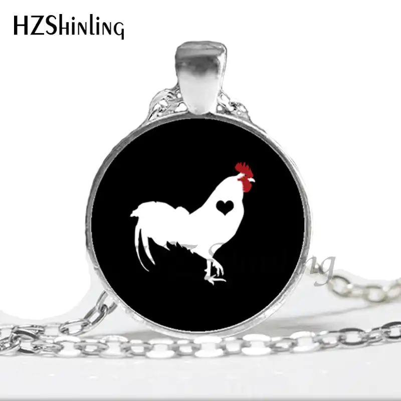 NS-00745 2017 novo galo silhueta pingente galo colar galinha jóias redonda pingentes de vidro cabochão colares hz1