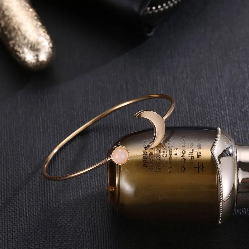 Модные трендовые браслеты-манжеты с Луной, браслеты для женщин, золотой, серебряный цвет, полимерный камень, Открытый браслет, женский браслет в стиле бохо, ювелирное изделие