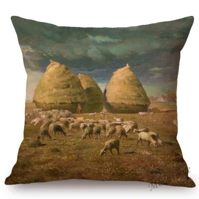 Jean Francois Millet Pastoral Realism Oil Painting The Gleaners Harvest Home Decoration Art Pillow case Linen Sofa Cushion Cover