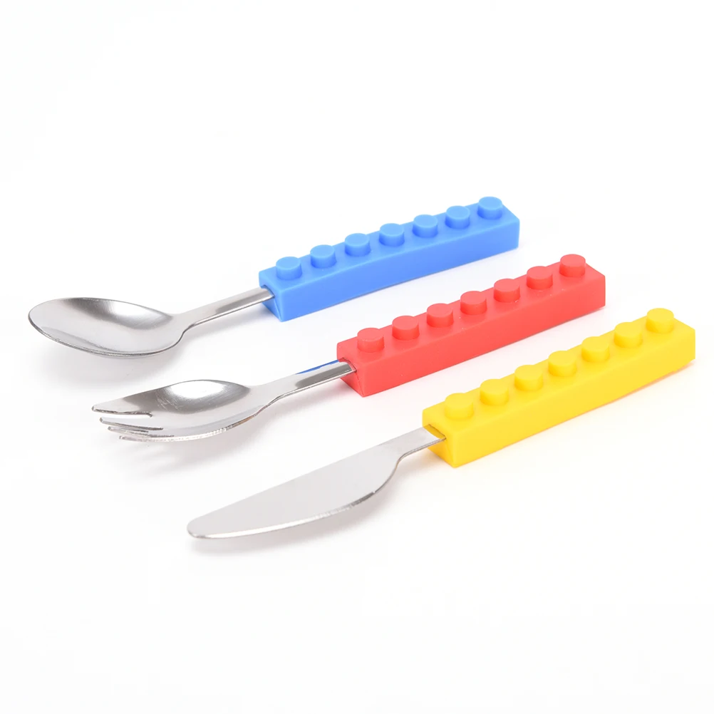 1 set Portable silicone stainless steel Travel Kids Cutlery Fork Picnic Gift Child Dinnerware